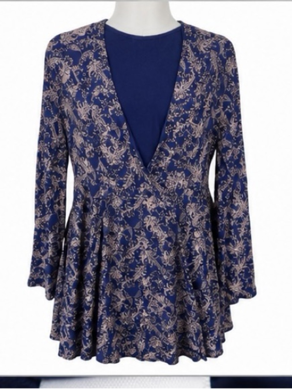 Esley Navy Blue and Beige Floral Mini Dress